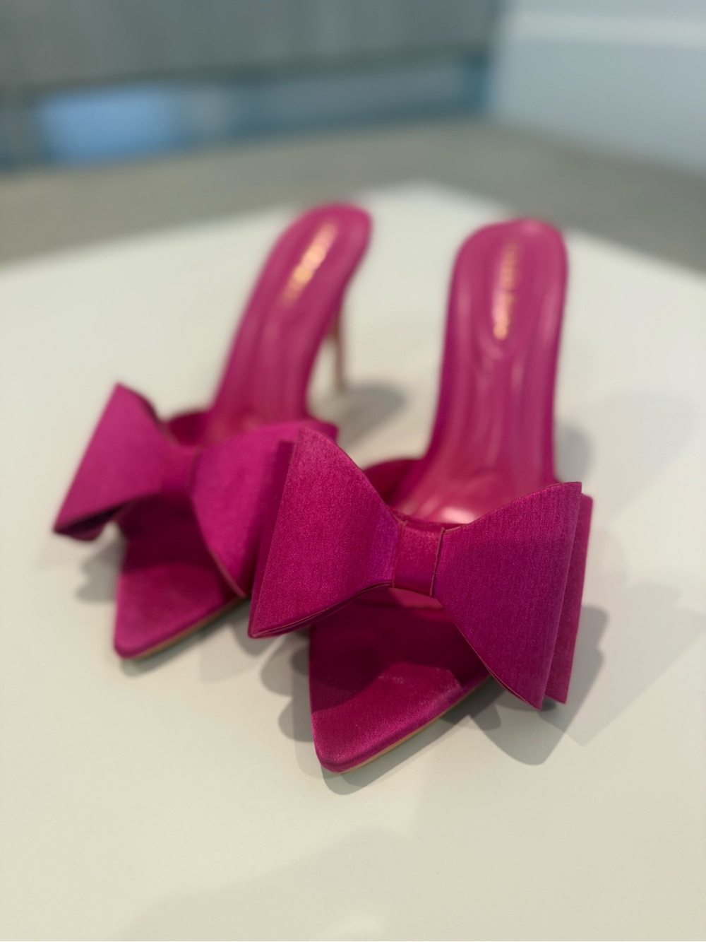 Fuchsia Bow-Front Mule Heels
